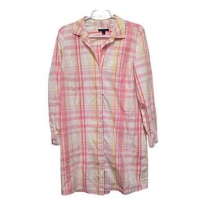 Tommy Hilfiger Plaid Shirt Dress Medium Pink Stretch